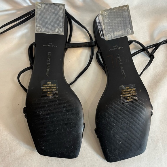 STEVE MADDEN Sz 8.5 Lavina Strappy Sandals Clear Block Heels Ankle or Leg Wrap - Picture 12 of 12